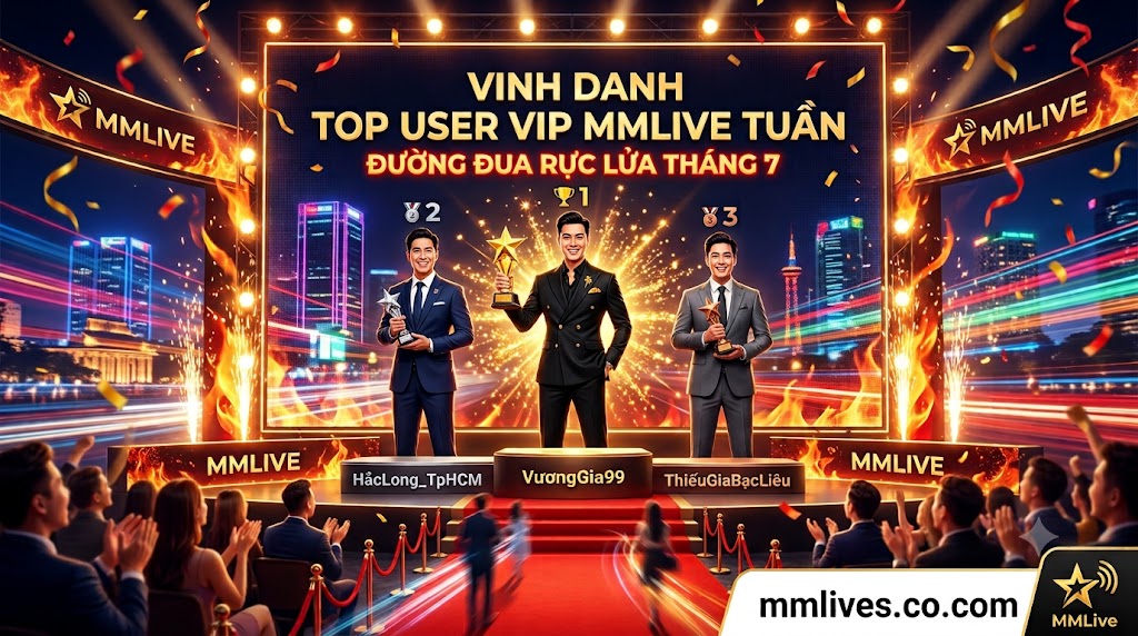 Bảng xếp hạng vinh danh Top User VIP MMLive tuần, gồm Top 3 đại gia dẫn đầu đường đua cống hiến tháng 7 trên sân khấu trao giải hoành tráng của nền tảng fencingchannel.tv.