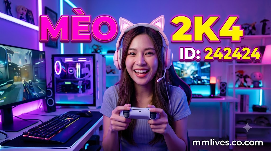 Streamer Mèo 2k4 (ID: 242424) thu hút khán giả trên nền tảng MMLive bằng kỹ năng gaming và lối trò chuyện duyên dáng.