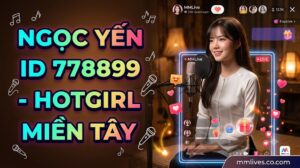 Idol Ngọc Yến MMLive ID 778899, hotgirl miền Tây mặc áo bà ba trắng đang livestream hát acoustic, kèm giao diện ứng dụng và watermark fencingchannel.tv.